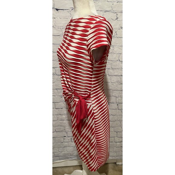Shelby & Palmer Sheath Dress Pink & White Stripe Tie Ruched Waist Size Medium - Picture 2 of 6